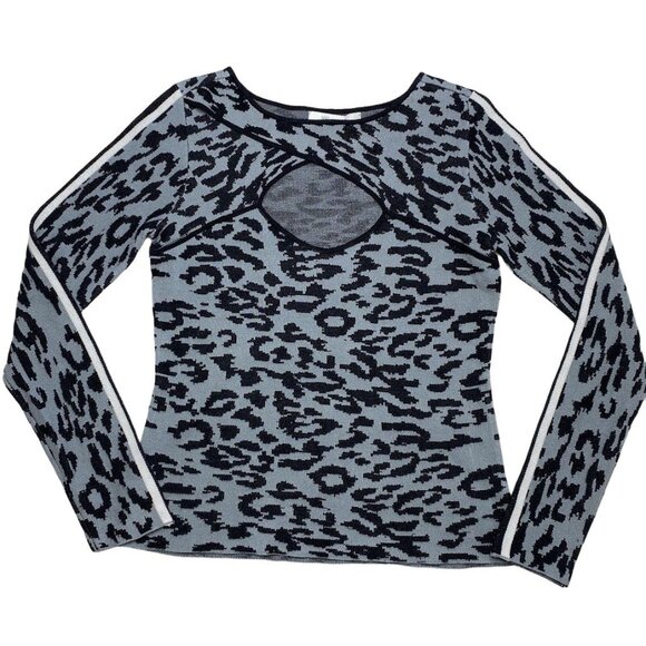 Fever Sweater Top Women's‎ SMALL Gray Black Leopard Cutout Long-Sleeve Soft NEW - Picture 6 of 12